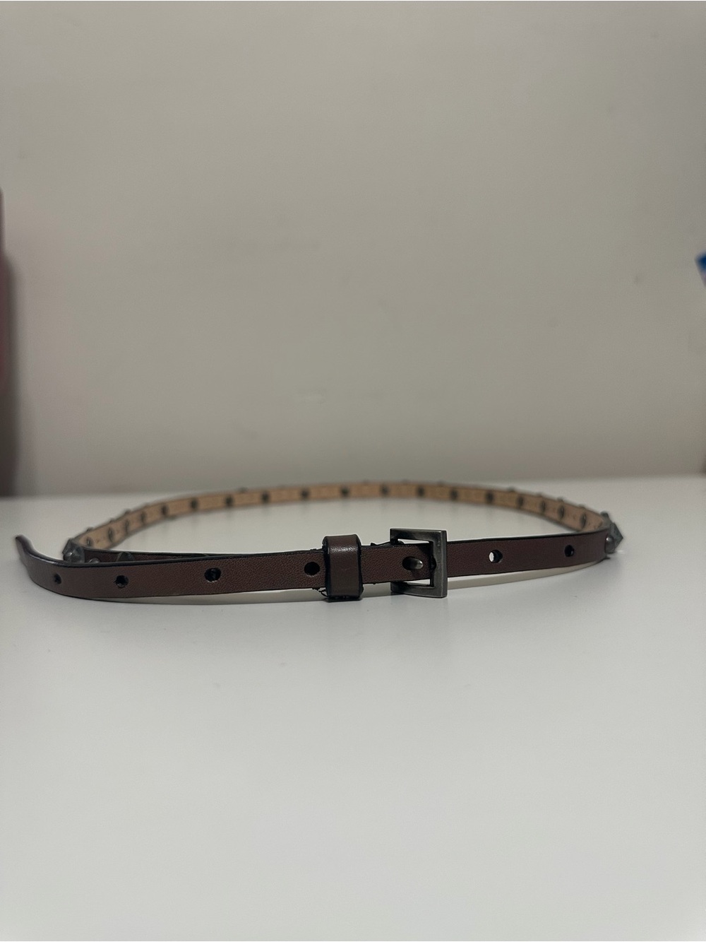 J.Crew Skinny Brown Leather Crystal Studded Belt Women’s Small Boho Y2K 35” - Picture 10 of 10